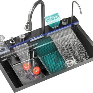Luxury Kitchen Sink With Flying Rain Waterfall and Digital Display - Large Single Slot Dishwasher Mermaid Piano Sink