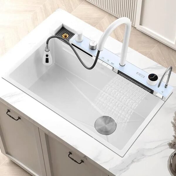 A.K.T | Brass pannel White Piano Smart Kitchen Sink (30 x 18 x 9 Inches) (Copy)