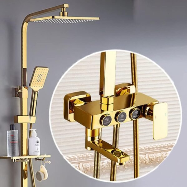 Gold Thermostatic Shower System Faucets Hot Cold Bathroom Faucet Tap 12 Inch Rainfall Shower Head Digital Bathroom Shower Set,501T1,Hot cold