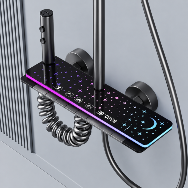 Black Chand Tara Design Piano Style Shower Set, LED Digital Display