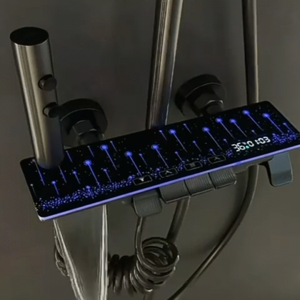 Modern Luxury Shower Set LED Display Bathroom Shower Set with Rain and Airplane Soft Spray Massage Full Copper)