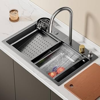 Premium Waterfall Kitchen Sink with Pull-Out Faucet