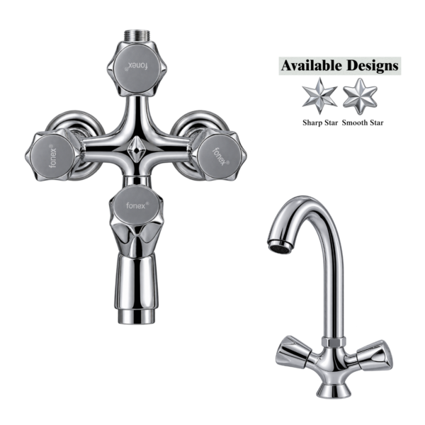 Fonex Brass Shower Set, Chrome Star Handle Design, Complete Brass Shower Set