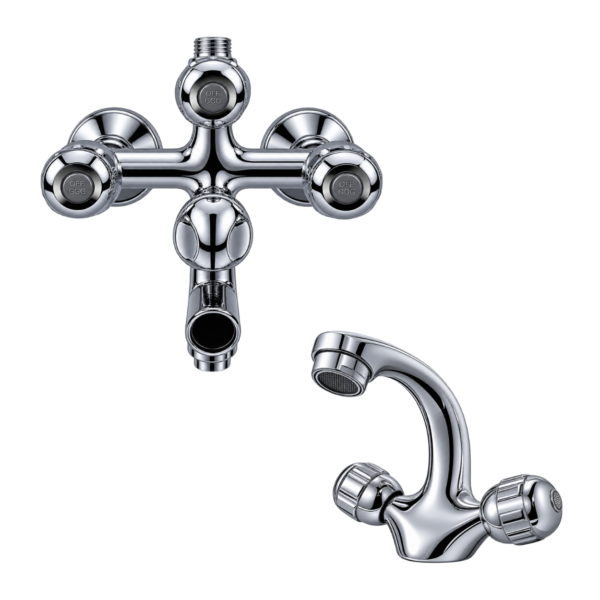 Star Asia Brass Shower Set, Chrome Cross-Handle Design, Complete Bathroom Shower Set