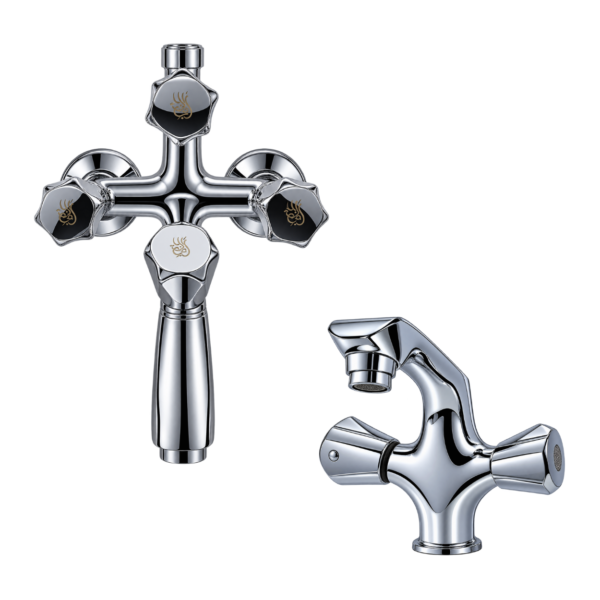 AKT Brass Shower Set, Chrome Star Handle Design | Silver Chrome Finishing