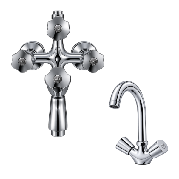 AKT Brass Shower Set, Head Project Set | Silver Chrome Finish