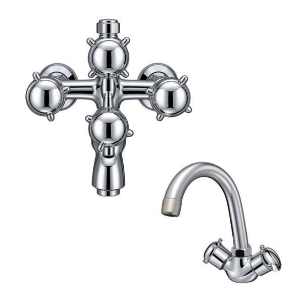 Brass Shower Set, Chrome Cross-Handle Design, Star Asia Set | Silver Chrome