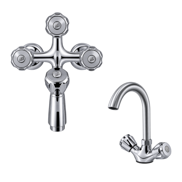 AKT Brass Shower Set, Classic Head Star Shape Set | Silver Chrome Finish