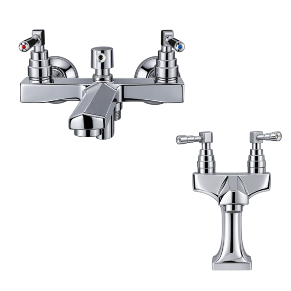 Brass Shower Set, Chrome Ribbed Handle Design | Silver Chrome