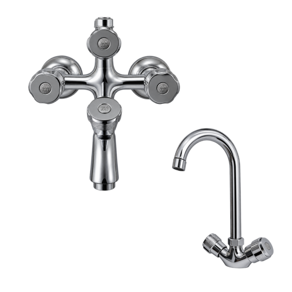 Star Asia Brass Shower Set, Chrome Cross-Handle Design | Silver Chrome