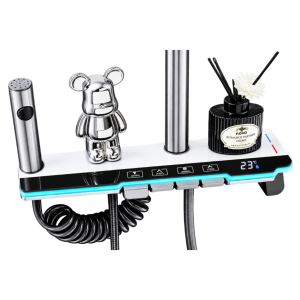 Piano Shower System with LED Digital Temperature Display, Modern Bathroom Set | White