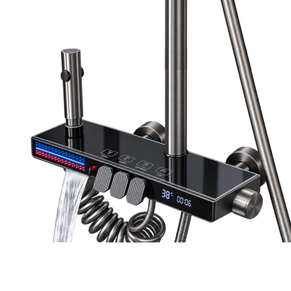 Piano Shower System with Dual LED Bar and Digital Time Temperature Display | Black