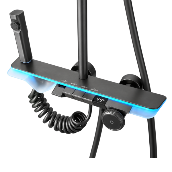 Piano-Style Shower System with Blue LED Glow and Digital Temperature Display | Gun Grey