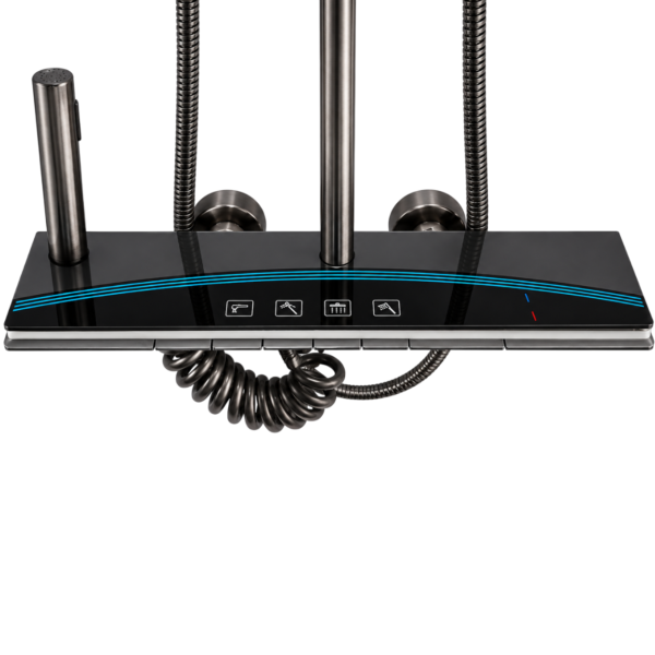Piano-Style Shower System with Blue LED Temperature Display, Modern Set | Grey Black
