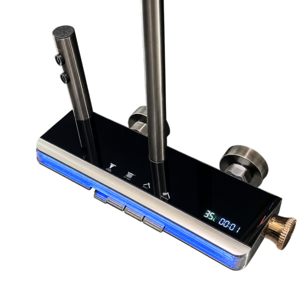 Piano-Style Shower System with Blue LED Strip and Digital Time Temperature Display | Black
