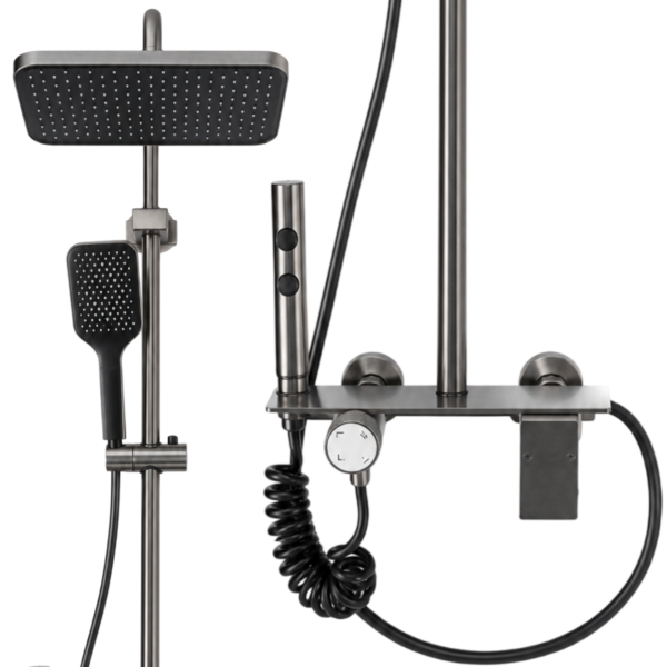 Lever Style Piano Shower Set | Brass Body and ABS Rain, Hand, Baby, Shower | Gun Grey