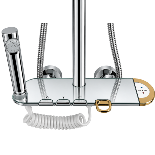 Silver Chrome Piano Style Bathroom Shower Set with Elegant Gold Accent Design