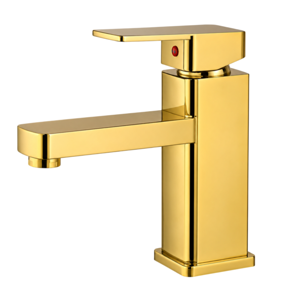 Golden Square Single Lever Basin Mixer Faucet, 8 Inch ABS Deck Mounted Vanity Tap