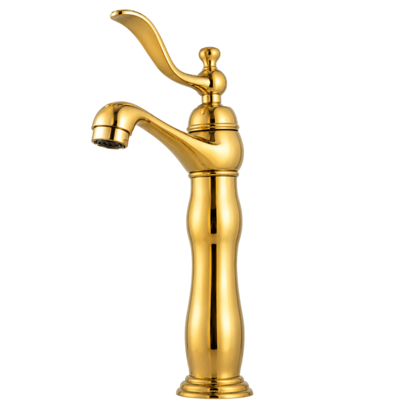 Polished Gold Vintage Style Basin Mixer Faucet, 12 Inch Tall Single Lever Basin Tap