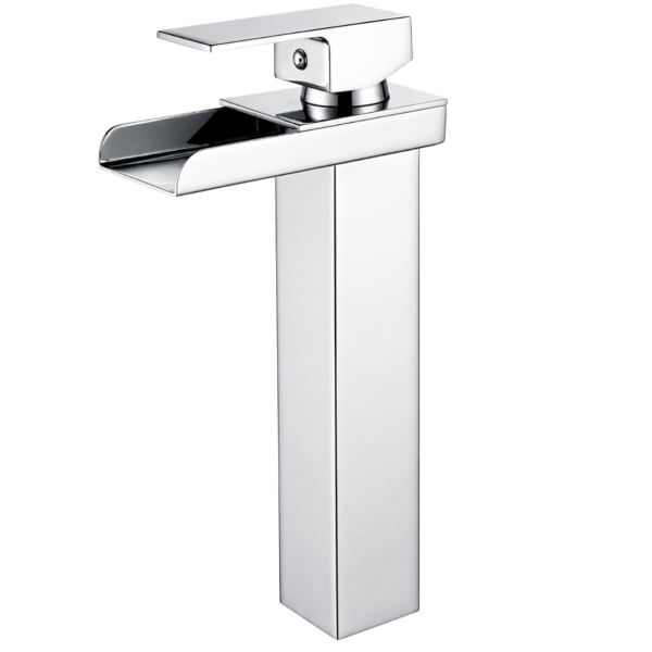 Waterfall Basin Mixer Faucet, 12 Inch Polished Chrome Single Lever Tall Basin Tap