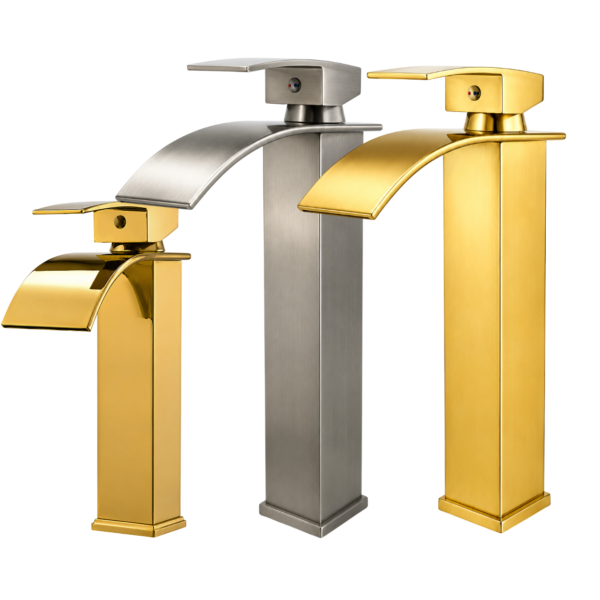 Waterfall Basin Mixer Faucet, Single Lever Tap, 8 Inch or 12 Inch, Gold Silver