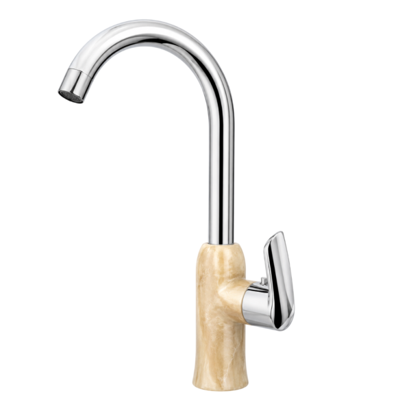 Chrome Kitchen Mixer Tap with Marble-Effect Beige Body