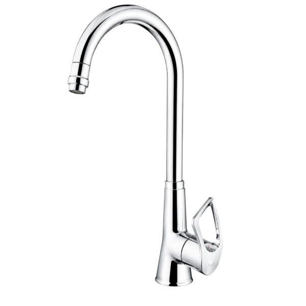Brass Body Chrome Kitchen Mixer Tap, High-Arc Gooseneck Spout, Open-Loop Lever
