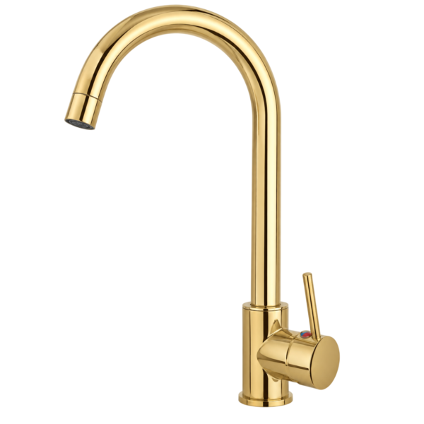 Gold Swan-Neck Kitchen Sink Mixer